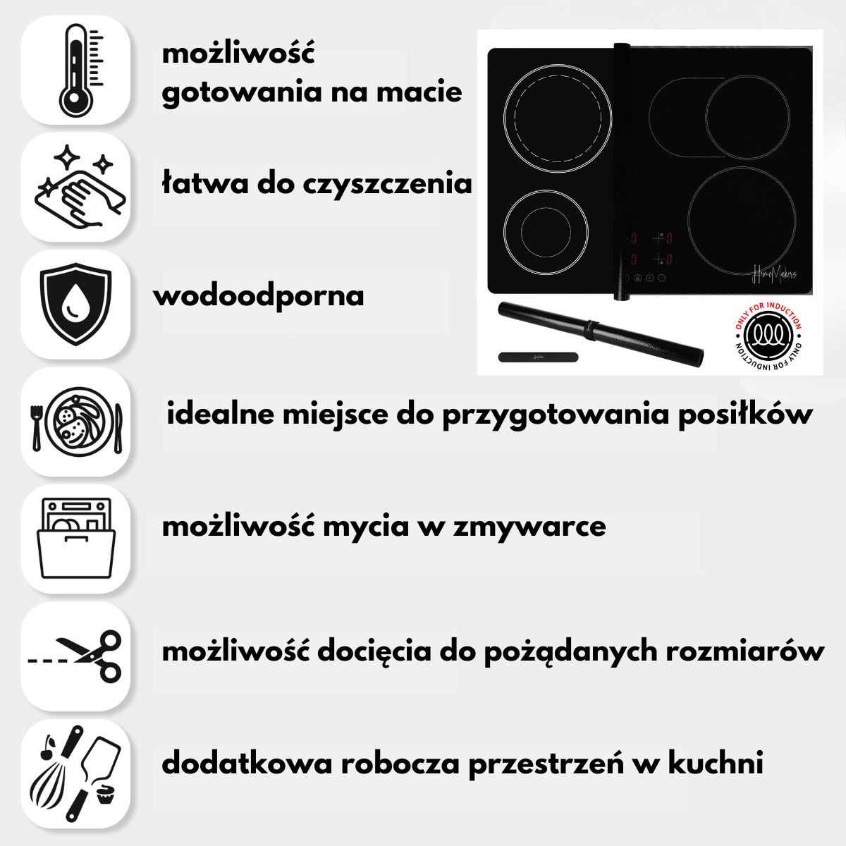 Mata Ochronna na Płytę Indukcyjną z Funkcją Gotowania - Czarna Transparentna Kawa - obrazek 6