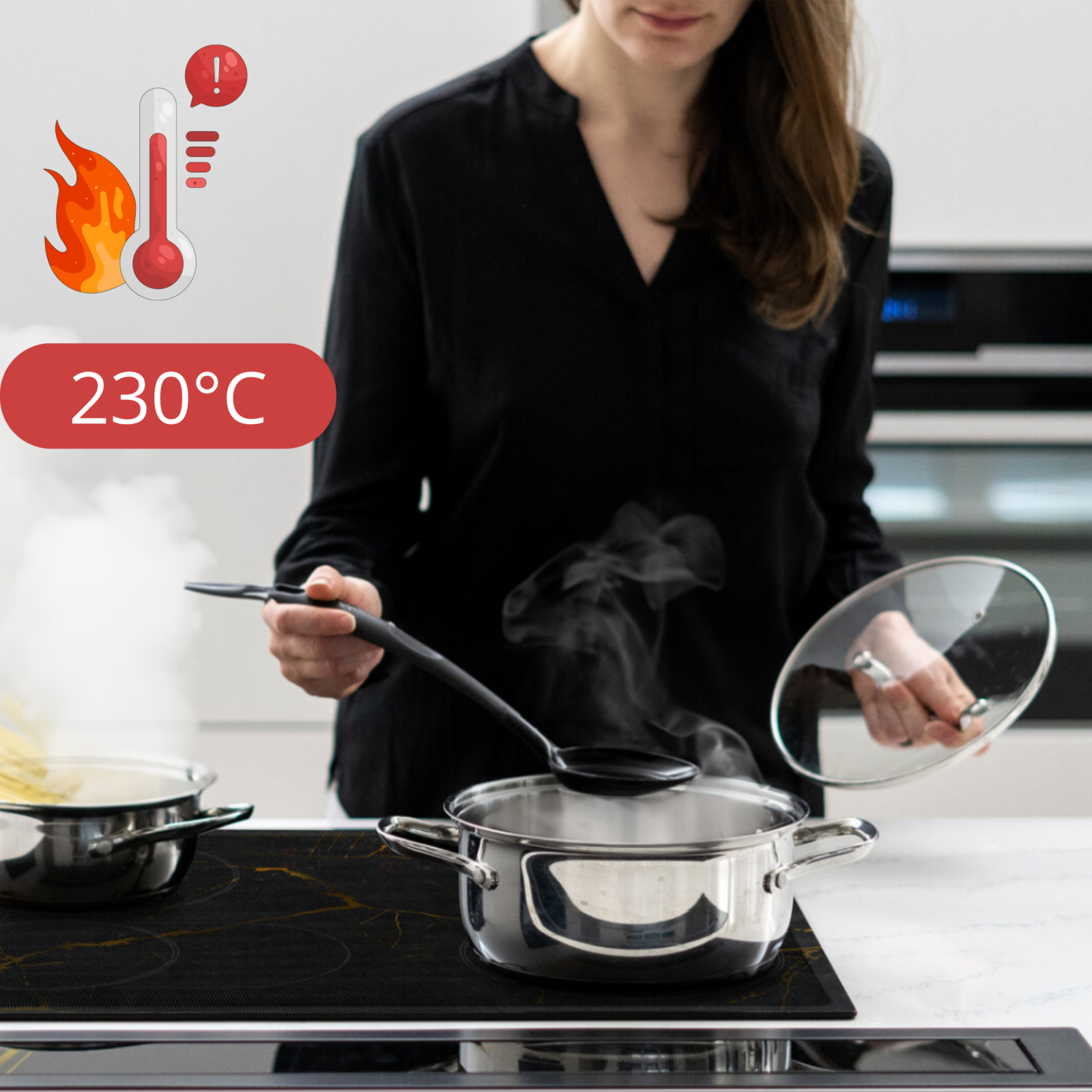 Mata Ochronna na Płytę Indukcyjną z Funkcją Gotowania-Czarna Transparentna Marmur - obrazek 8