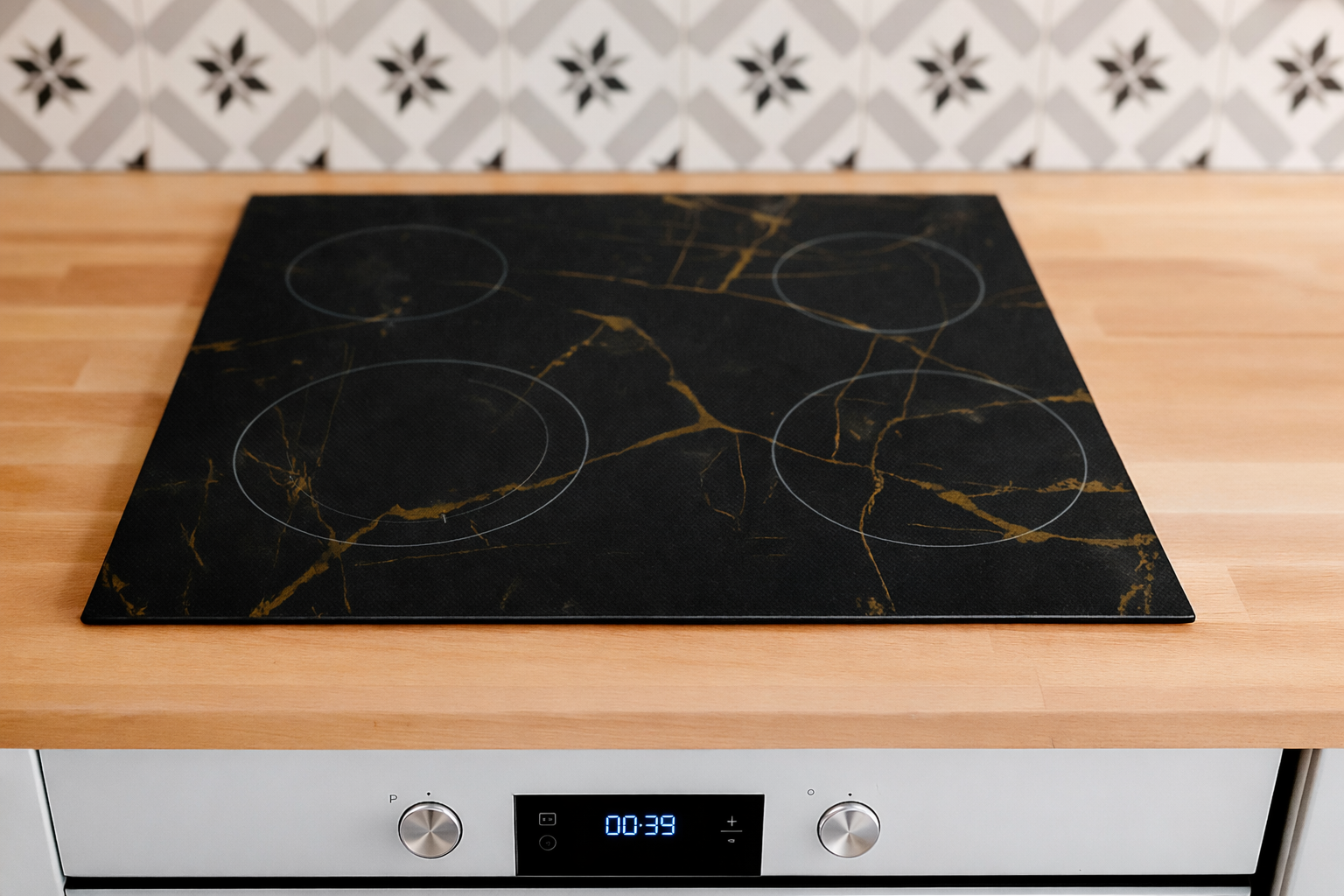 Mata Ochronna na Płytę Indukcyjną z Funkcją Gotowania-Czarna Transparentna Marmur - obrazek 13