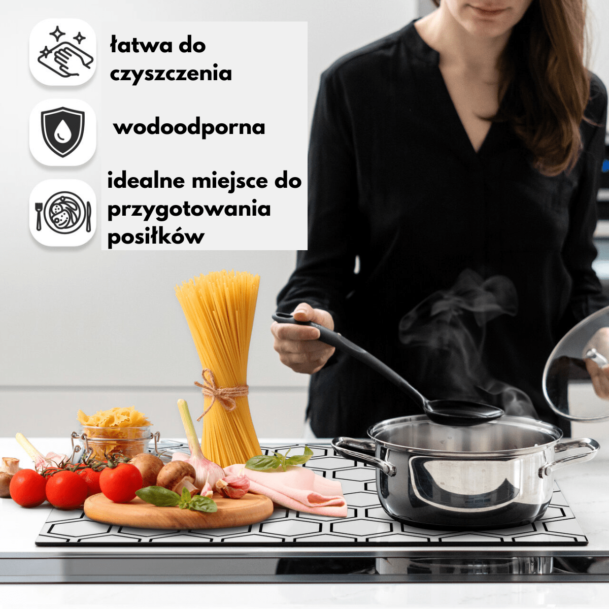 Mata Ochronna na Płytę Indukcyjną z Funkcją Gotowania-Biała Transparentna Plaster Miodu - obrazek 3