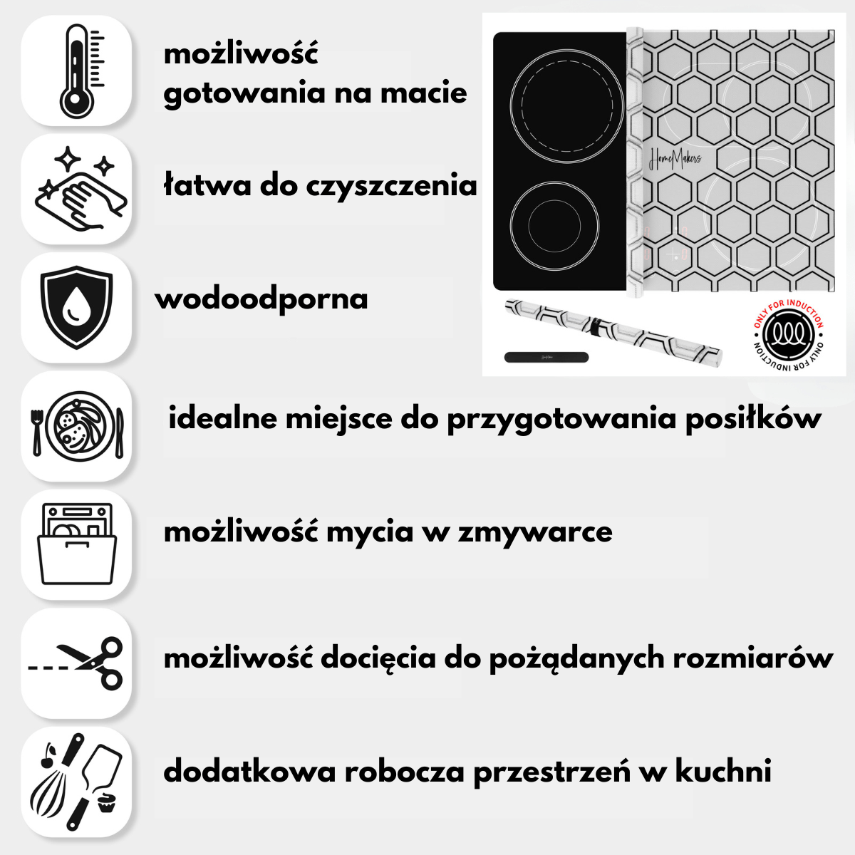 Mata Ochronna na Płytę Indukcyjną z Funkcją Gotowania-Biała Transparentna Plaster Miodu - obrazek 10