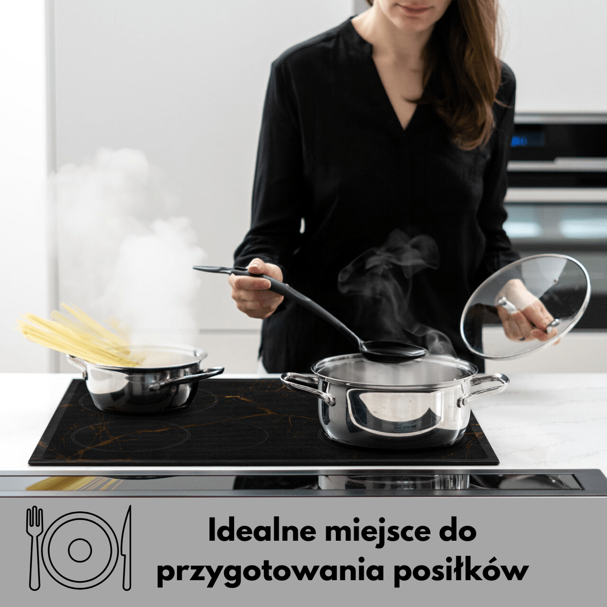 Mata Ochronna na Płytę Indukcyjną z Funkcją Gotowania-Czarna Transparentna Marmur - obrazek 5