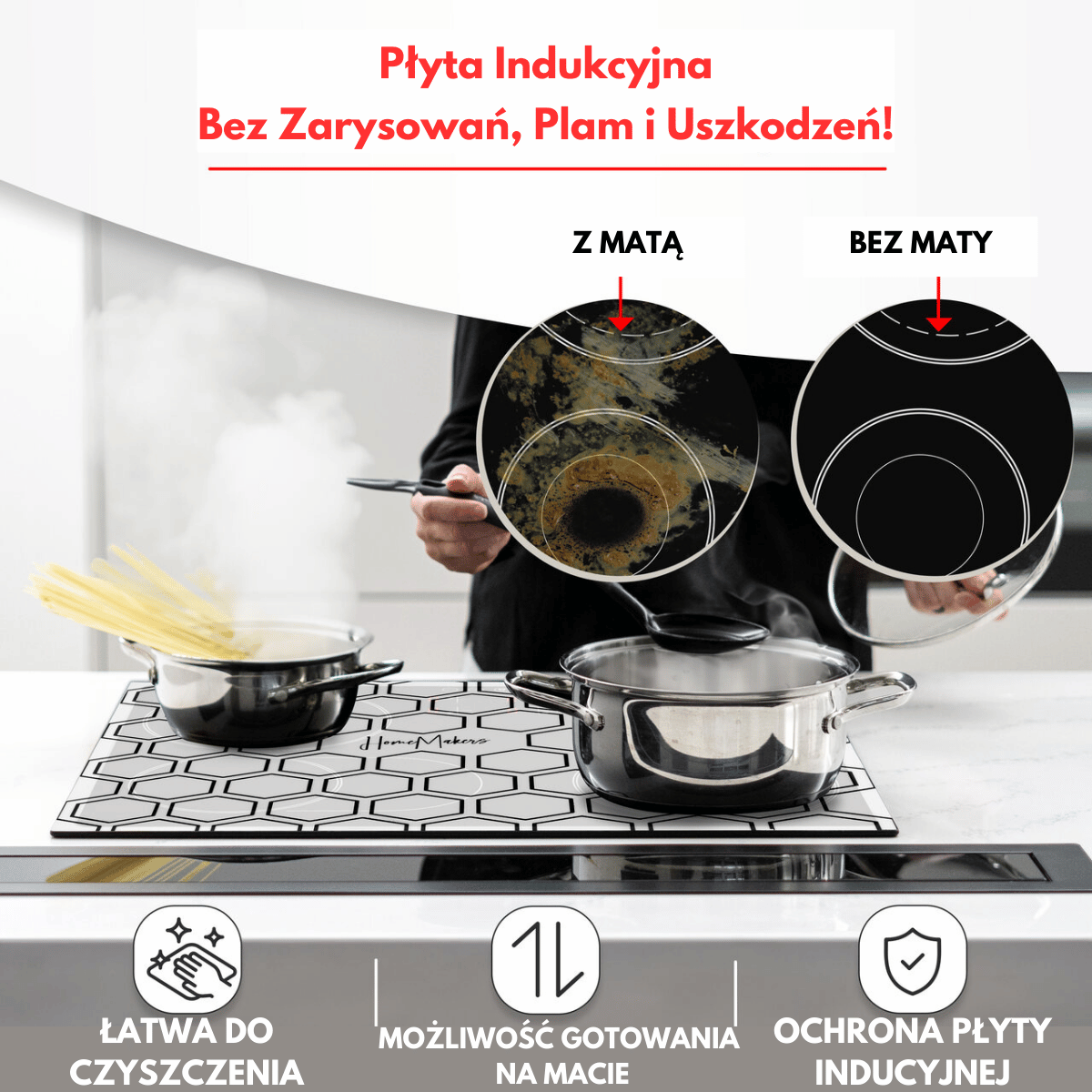 Mata Ochronna na Płytę Indukcyjną z Funkcją Gotowania-Biała Transparentna Plaster Miodu - obrazek 5