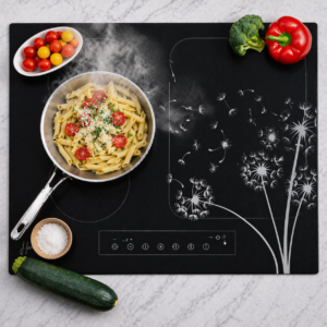 Mata Ochronna na Płytę Indukcyjną z Funkcją Gotowania-Czarna Transparentna Dmuchawiec