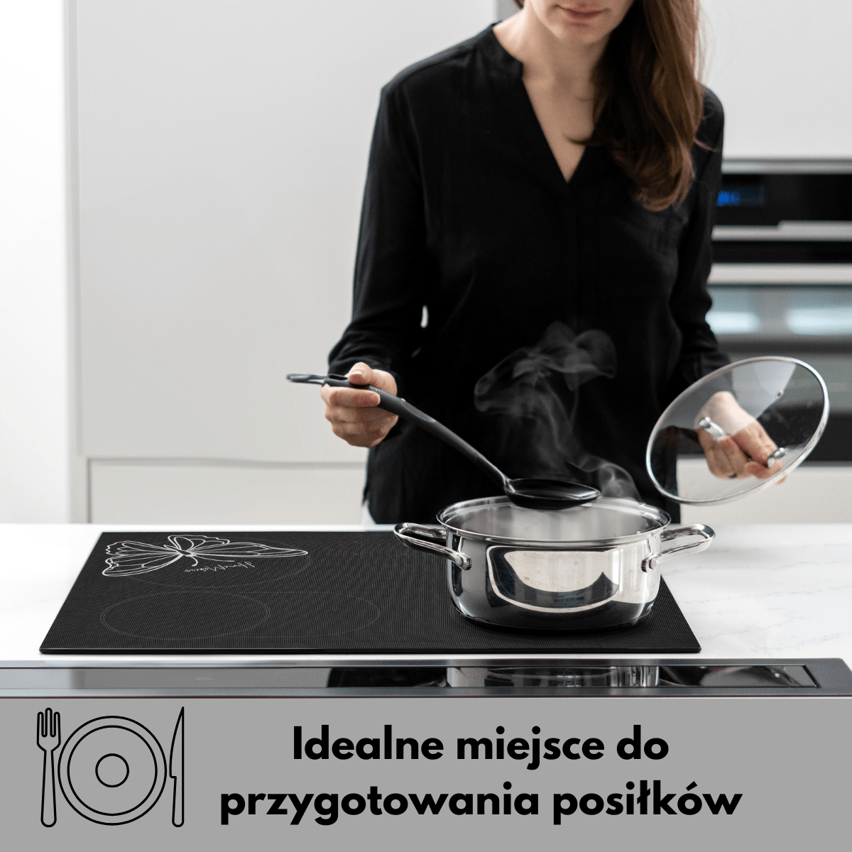 Mata Ochronna na Płytę Indukcyjną z Funkcją Gotowania-Czarna Transparentna Motyl - obrazek 5