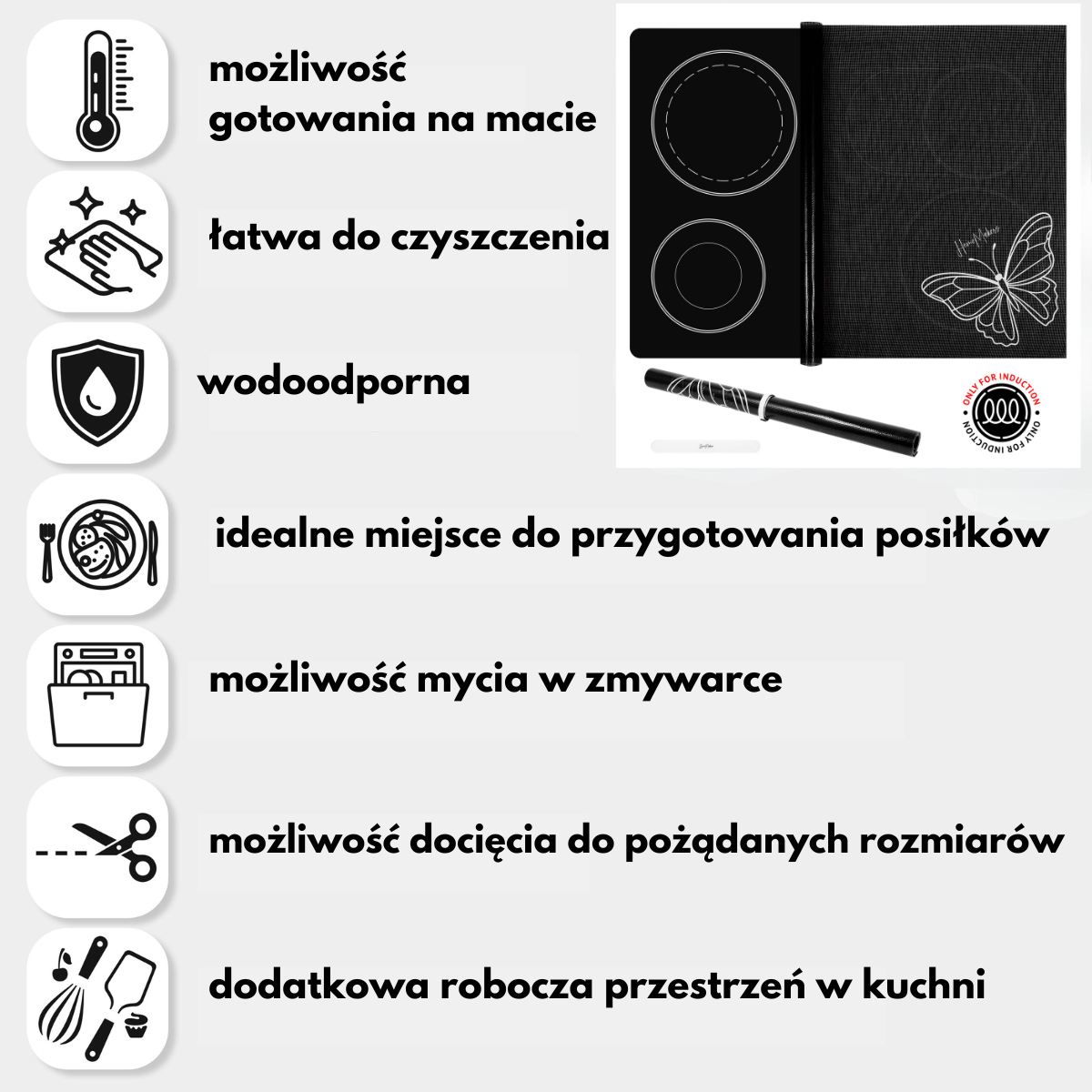 Mata Ochronna na Płytę Indukcyjną z Funkcją Gotowania-Czarna Transparentna Motyl - obrazek 12